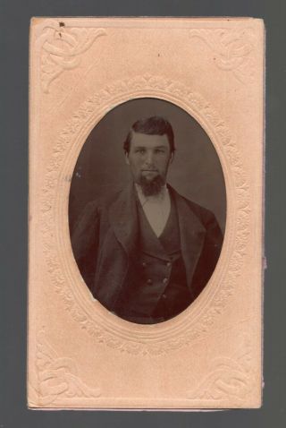 Cwe Tin Photo Of Man Suit Great Hair And Beard Embossed Frame