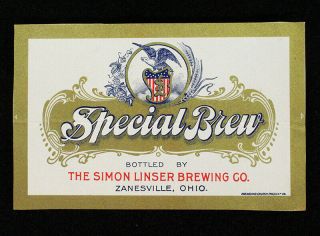 Simon Linser Special Brew Pre - Pro Beer Label Pre - Prohibition Zanesville,  Ohio Oh