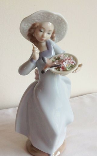 Vintage Lladro Figurine “caught In The Act " Girl With Bird & Flowers Daisa 1996