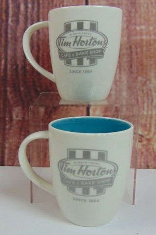 Tim Hortons Cafe And Bake Shop Limited Edition Coffee Mugs Blue Inner 2014.