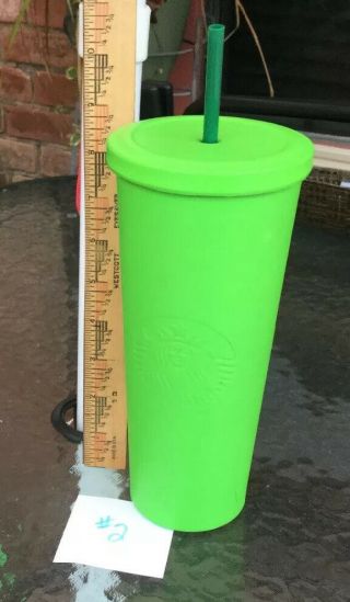 Starbucks Cold Cup Green Metal Tumbler 24 Oz W/ Lid & Plastic Straw