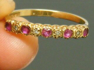9ct Gold 9k Gold Ruby & Diamond Hallmarked Eternity Vintage Ring Size N