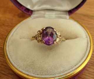 Vintage Jewellery 9ct Gold 2.  5ct Oval Amethyst Ring Full Uk Hallmarks