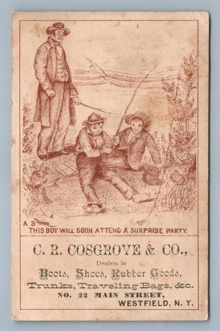 Westfield Ny C.  R.  Cosgrove & Co.  Boots Shoes Victorian Trade Card Fishing Boys