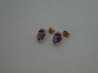 Vintage 9CT Gold Amethyst Stud Earrings 3