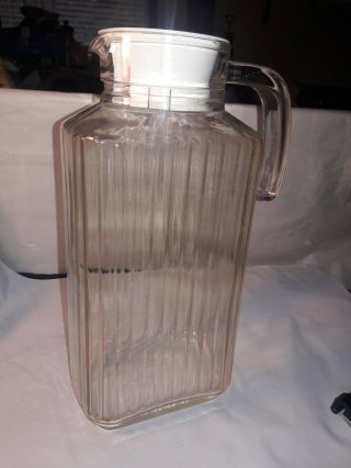 Glass Ribbed Pitcher W/lid &handle 60oz.  Each - Sleek & Elegant For Milk Water 1.  8l
