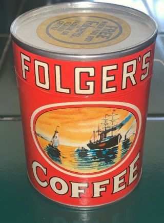 Vintage Folgers Coffee Puzzle In Cardboard Can 3.  5”