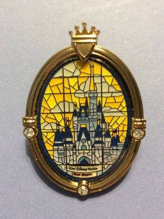 Disney Magic Kingdom Cinderella Castle Window Stained Glass Jeweled Oval Pin