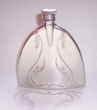 Vintage Art Nouveau Spirit Hip Flask Flower Pattern - Alchemy Pewter