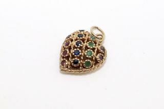 A Vintage Victorian Style 9ct Gold Puff Ruby Sapphire Emerald Heart Pendant