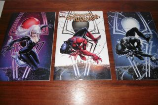 Spider - Man 1 Black Cat Clayton Crain Variant Set Of 3 Comics