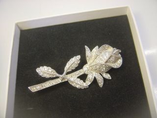 Stunning Solid Silver Sparkly Rose Brooch - Heavy - Vintage Hand Made