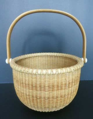 Vintage Nantucket Lightship Basket W/ Hinged Handle 7.  5 " X 5 "