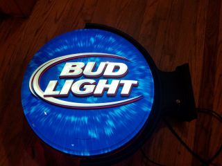 Bud Light & Budweiser Rotating Revolving Round Beer Sign Wall Mount Lights Up