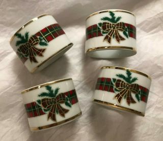 Georges Briard " The Hunt " Set Of Four Napkin Rings 24k Gold Trim