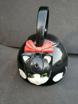 Vintage Via Ancona Black And White Cat Whistling Tea Pot Kettle Missing Bell