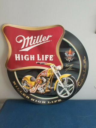 (l@@k) Miller High Life Beer Kendall Johnson Motorcycle Bike Tin Sign Game Room