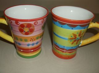 Festin Coquin " Coffee Mugs " Hand Painted Provencal Decorative Set Of 2