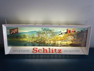 (vtg) 1958 Schlitz Beer Red Barn & Silo Back Bar Light Up Lake Sign Northwoods