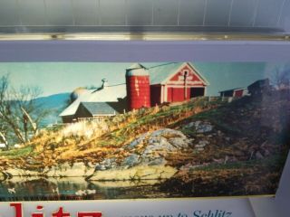 (VTG) 1958 schlitz beer red barn & silo back bar light up lake sign northwoods 3
