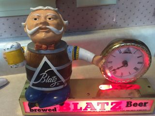 Vintage Blatz Beer Advertising Sign Lighted Barrel Man & Clock