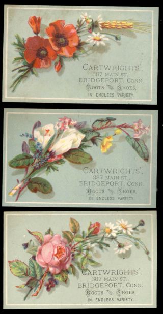 Bridgeport Ct Cartwrights Boots & Shoes At 387 Main St 3 Trade Cards Ttc86
