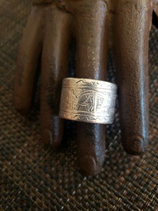 Vintage Huge Sterling Silver Egyptian Revival Jackals Ring Size 9.  5 16 Mm Wide