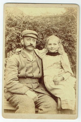 Victorian Cabinet Photo Man With Moustache & Girl Outdoors Unstated Photographer