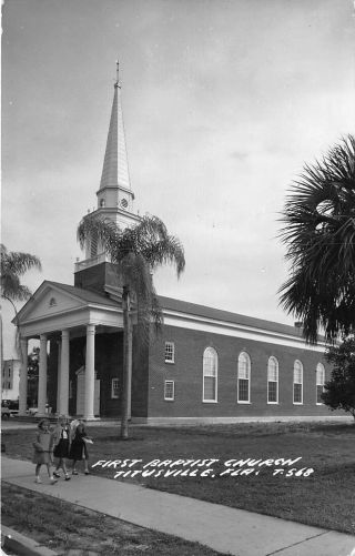 Fl - 1950’s Real Photo Florida First Baptist Church At Titusville,  Fla - Brevard
