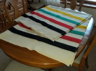 Vintage Heavy Wool Blend Striped Camp Blanket 4 Color 85 " X 64 "