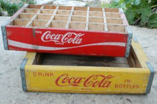 Vintage Coca - Cola Coca Cola Bottle Trays - - Set Of 2 - - Red & Yellow 1966 1975
