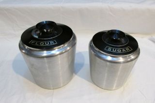 Vintage Kromex Canister Set Spun Aluminum Flour Sugar With Lids Metal Black