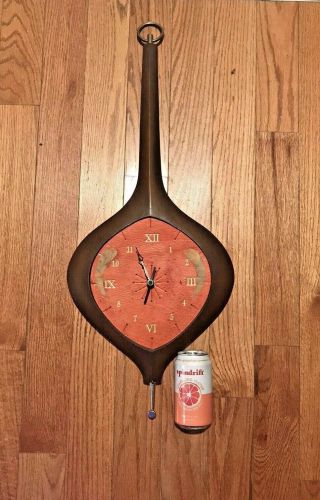 Mcm Teardrop Atomic Vintage Wall Clock Mid Century Modern Burnt Orange 60s Retro