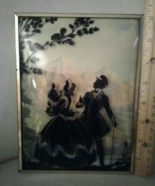 Silhouette Picture Reverse Painted Convex Or Bubble Glass