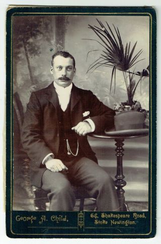 Victorian Cabinet Photo Man With Moustache Stoke Newington London Photographer