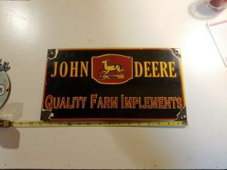 Vintage John Deere Porcelain Enamel Metal Sign Gas Oil Farm Equipment Lawn