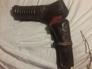 Vintage Mexico C357 Western Leather Gun Belt And Holster Size 38