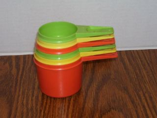 Vintage Tupperware Measuring Cups Multi - Color Green Orange Yellow Complete