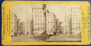 Early 1860s Wall St.  Trinity Church York City Stereoview By Chase Nr