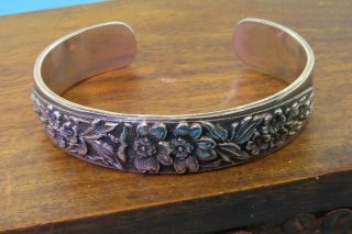 Vintage silver ART DECO WWII 1940 ' s FORGET ME NOT REPOUSSE CUFF bracelet STIEFF 2