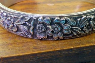 Vintage silver ART DECO WWII 1940 ' s FORGET ME NOT REPOUSSE CUFF bracelet STIEFF 3