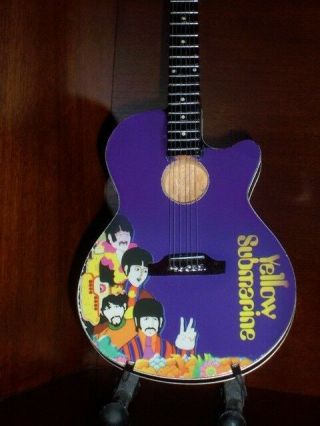 Mini Acoustic Guitar Beatles Yellow Submarine Memorabilia Stand Gift Art