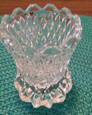 Vintage Crystal Cut Glass Clear 2.  5 Inches Sawtooth Toothpick Holder