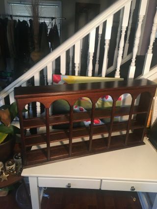 Vintage Wood Display Shelf Tea Cup Wall Mount Curio Shelf 18 Cup Holder 2