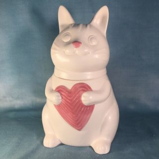 Vintage Cookie Jar - Cat - Kitty - Heart - White And Pink - Target - Ceramic