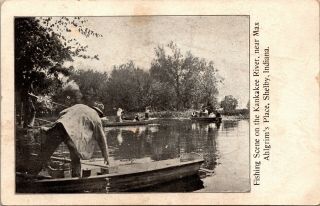 Postcard 1900s Shelby In Fishing Scene Kankakee River Near Max Ahlgrim Plc B12