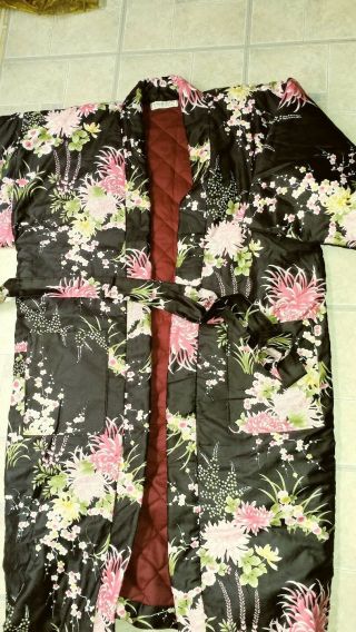 Hayashi Vintage Yukata Japanese Kimono Floral Pink Full Length W Belt Quilted