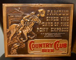 Vintage Country Club Beer Embossed Sign M.  K.  Goetz St.  Joseph Mo.  - Pony Express