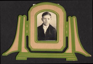 Art Deco Cardboard Frame & Sullen Boy 1930s Vintage School Photo