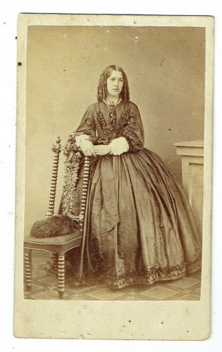 Victorian Cdv Photo Young Lady Long Dress Ringlets Ely Photographer